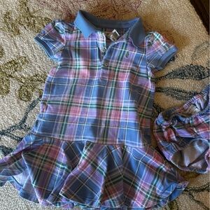 Ralph Lauren Polo girls Plaid Blue and Pink dress with bloomers
